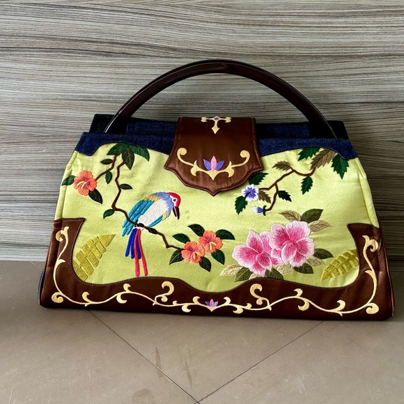 Handbags - HANDCRAFTED DENIM CLUTCH BAG WITH SILK PANELS